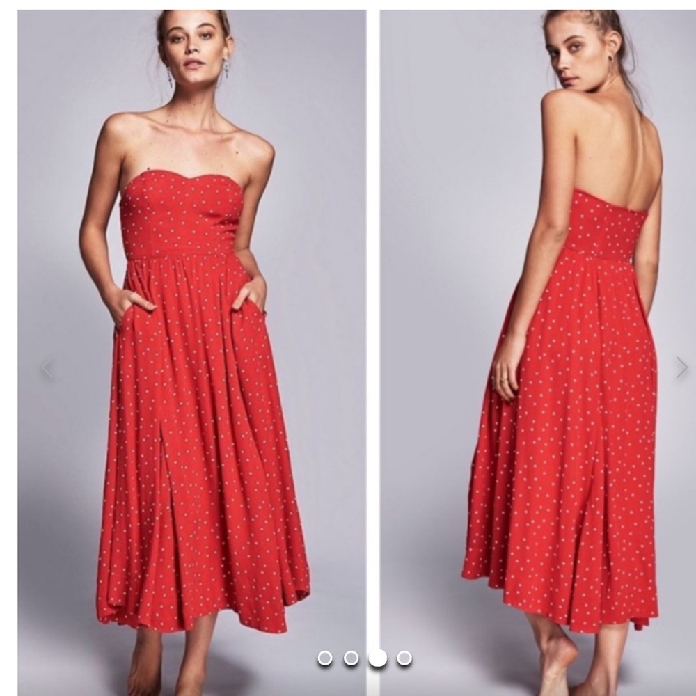 Free People Bella Donna Polka Dots Maxi Strapless Dress